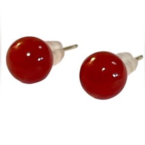 Solid 14K Gold Carnelian Stud Earrings 8mm - Signed RJS - 1.8 Grams Pair Vintage